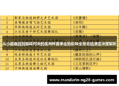 从小组鏖战到巅峰对决的美洲杯赛季走势阶段全景总结演变深度解析