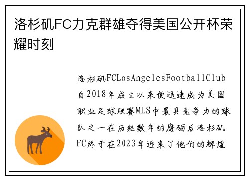 洛杉矶FC力克群雄夺得美国公开杯荣耀时刻 洛杉矶FC力克群雄夺得美国公开杯荣耀时刻