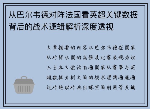 从巴尔韦德对阵法国看英超关键数据背后的战术逻辑解析深度透视